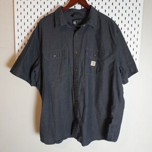 Carhartt Mens 2XL Short Sleeve Work Shirt Button Up Casual‎ Loose Fit Gray